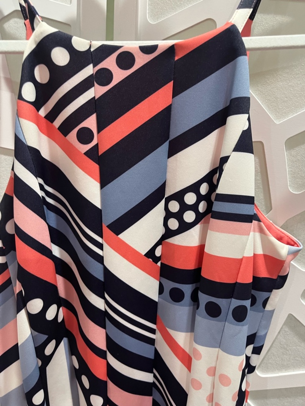 Vince Camuto Striped & Polka Dot Midi Dress in Navy, Coral, Blush and White - Picture 3 of 4